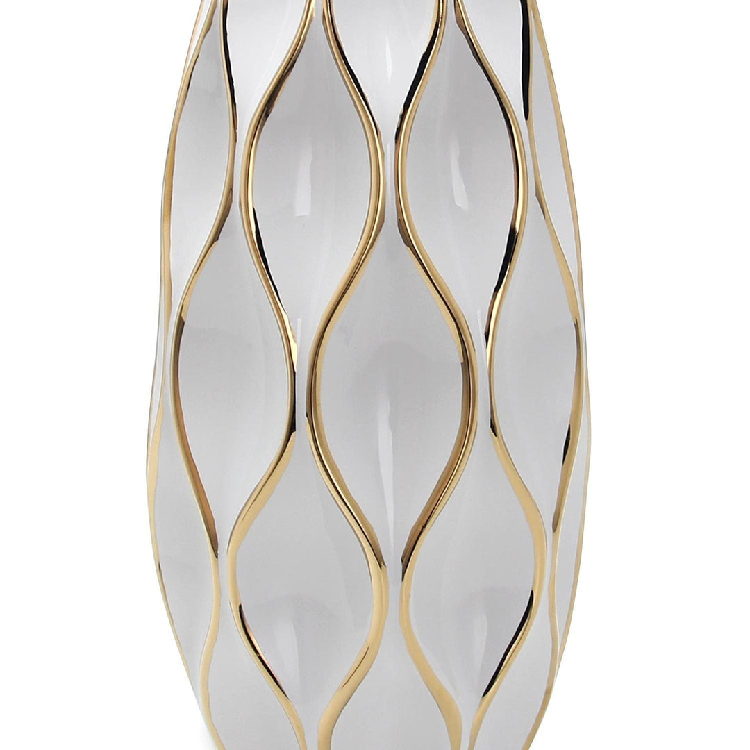 Elegant White Ceramic Vase with Gold Accents