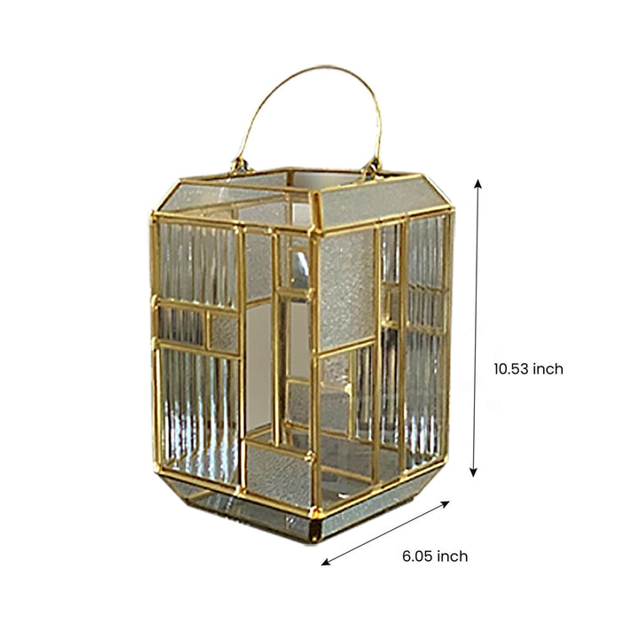 Gold Metal Frame and Glass Candle Holder Lantern by Decozen