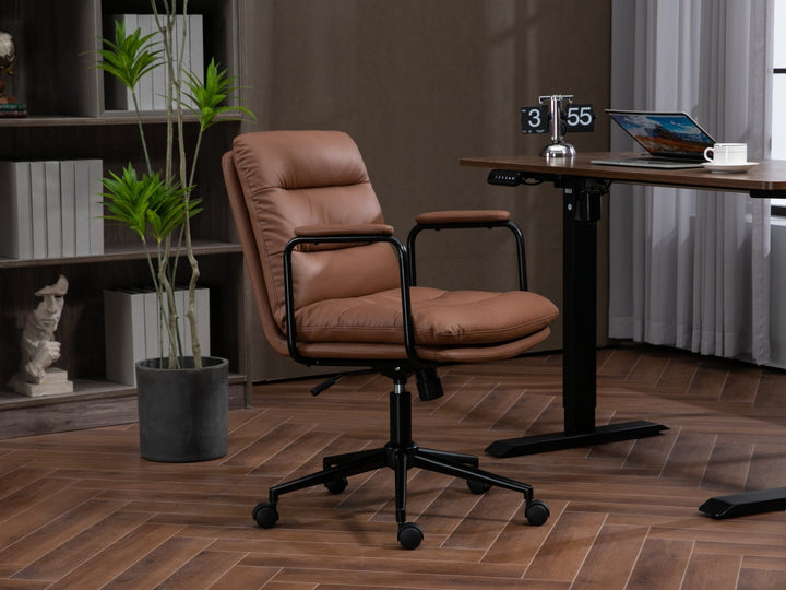 Ergonomic Faux Leather Office Chair in Classic Brown