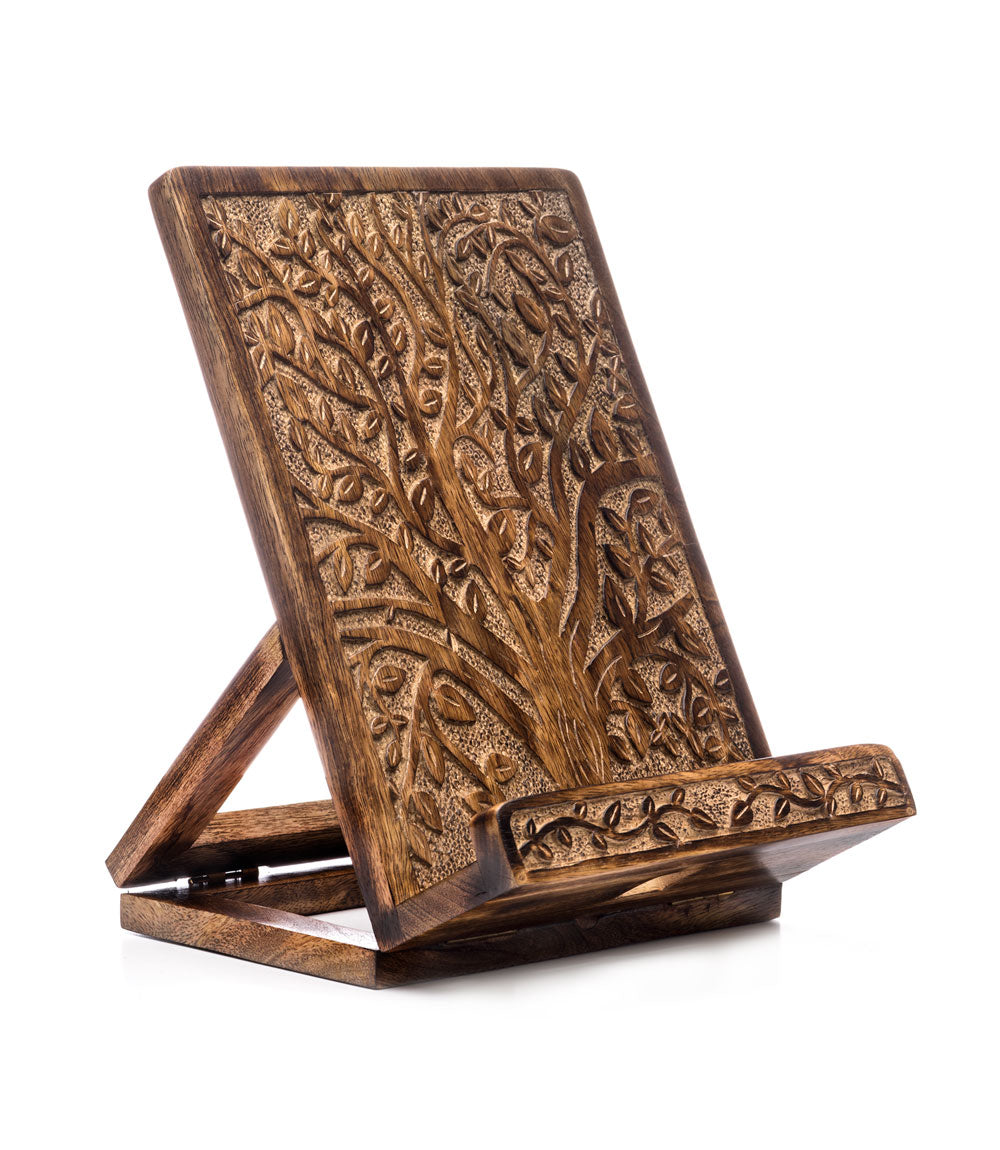 Tree of Life Book Holder Tablet Stand - Hand Carved Wood