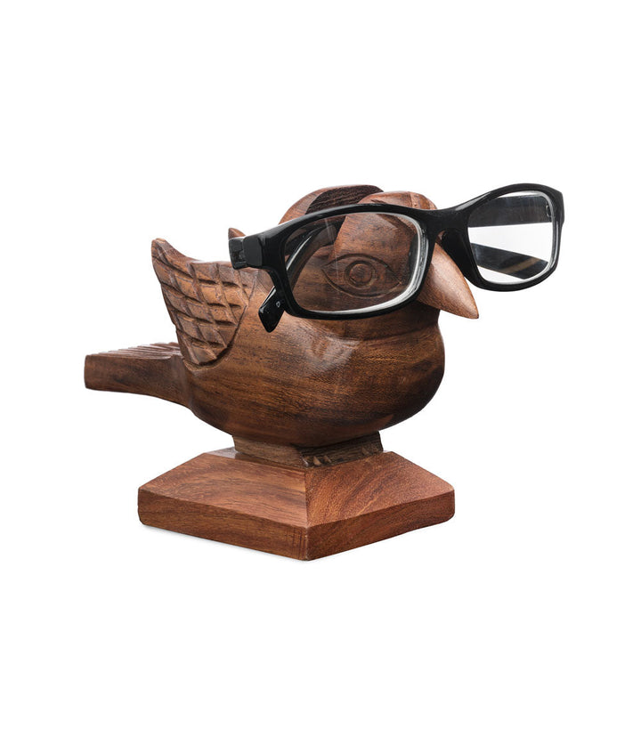 Sparrow Eyeglass Holder Stand - Handcrafted Indian Rosewood by Matr Boomie