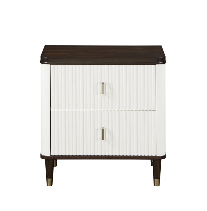 Contemporary White & Brown Nightstand with USB