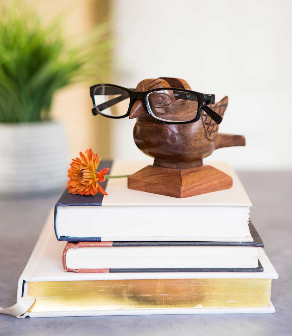 Sparrow Eyeglass Holder Stand - Handcrafted Indian Rosewood by Matr Boomie