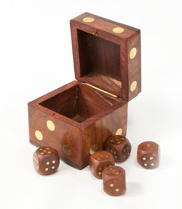 Handcrafted Wooden 5 Dice Box Set