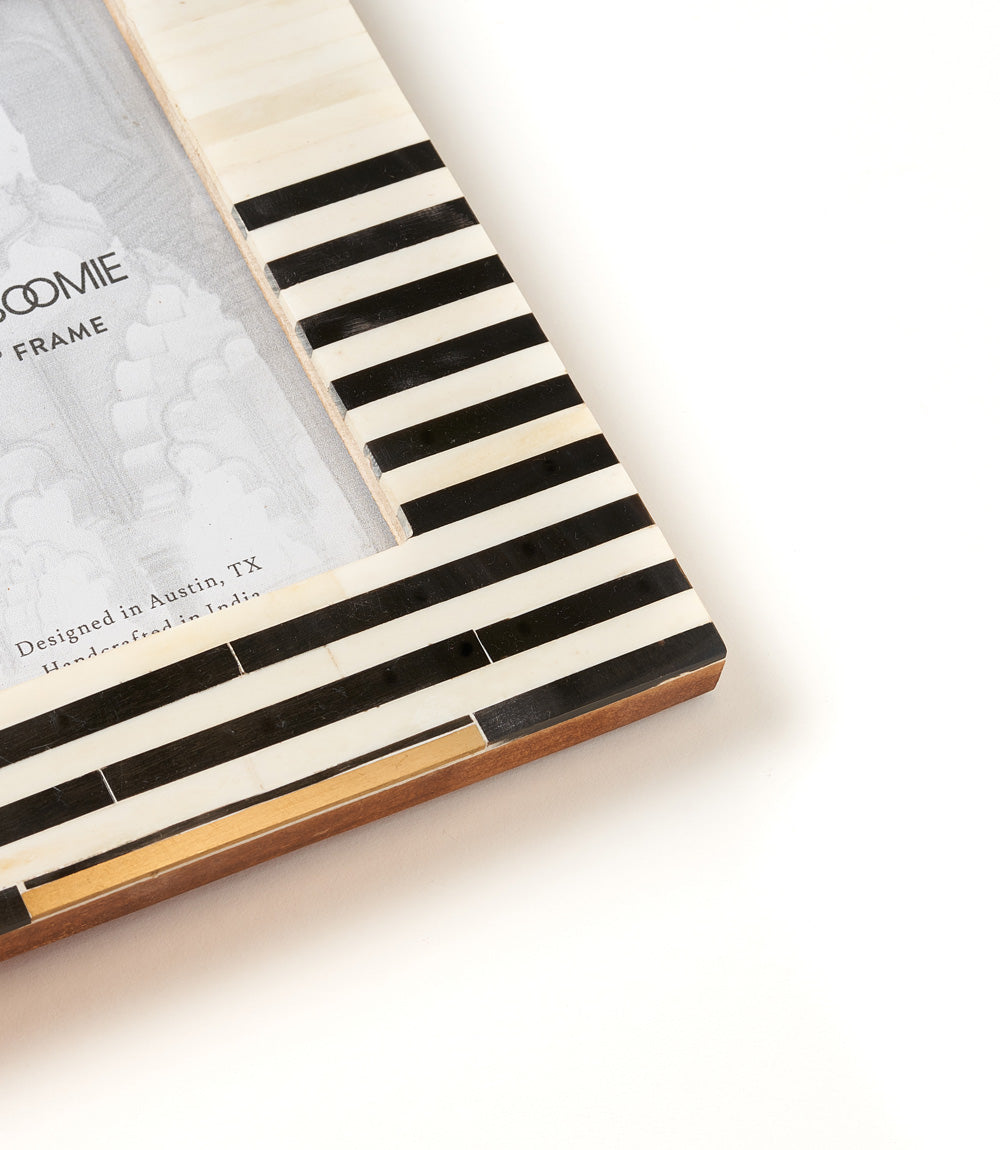 Stripe 4x6 Black & White Picture Frame - Handcrafted Bone by Matr Boomie