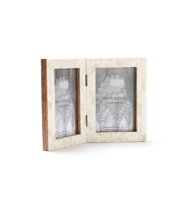 4x6 Double Picture Frame - Handcrafted Bone