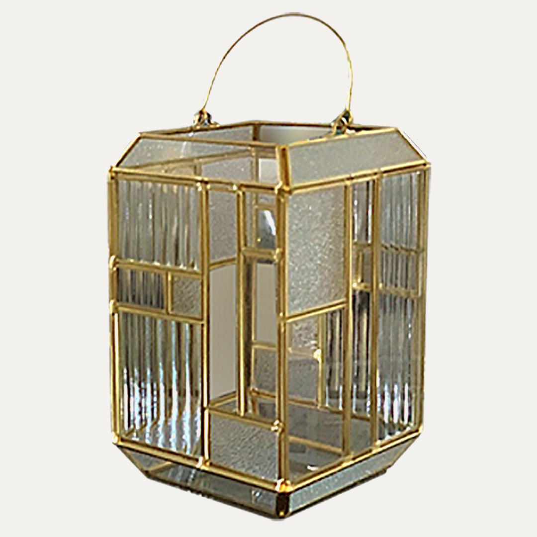 Gold Metal Frame and Glass Candle Holder Lantern by Decozen