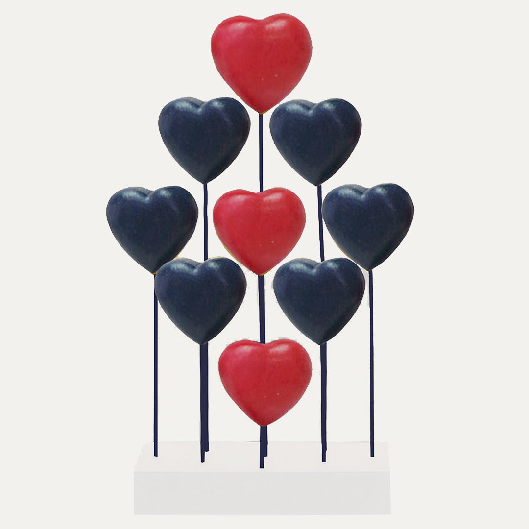 Red Blue White USA Flag Hearts Handmade Wooden Sculpture by Decozen