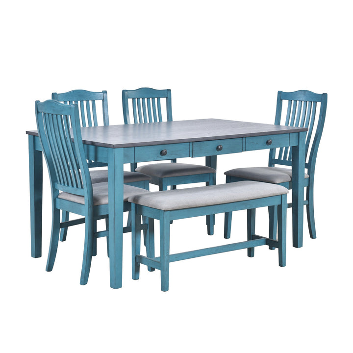 6-Piece Wood Dining Table Set with Vintage Finish