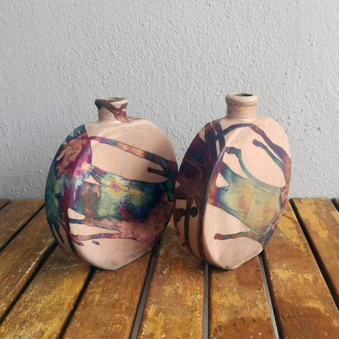 2 Pack Kumo raku pottery vases by RAAQUU