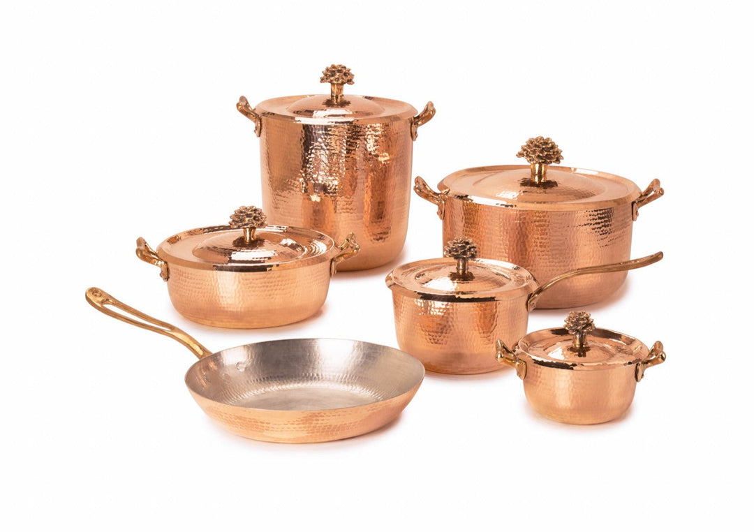 11-Piece Copper Cookware Set with Flower Lids