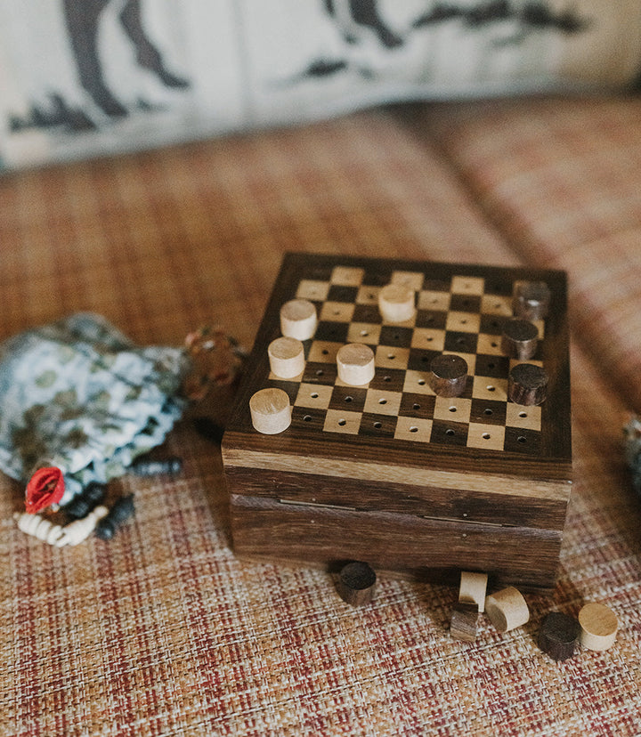 Mini Travel Chess and Checkers Game Set - Handcrafted Wood by Matr Boomie