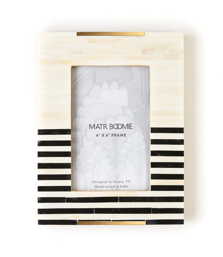 Stripe 4x6 Black & White Picture Frame - Handcrafted Bone by Matr Boomie