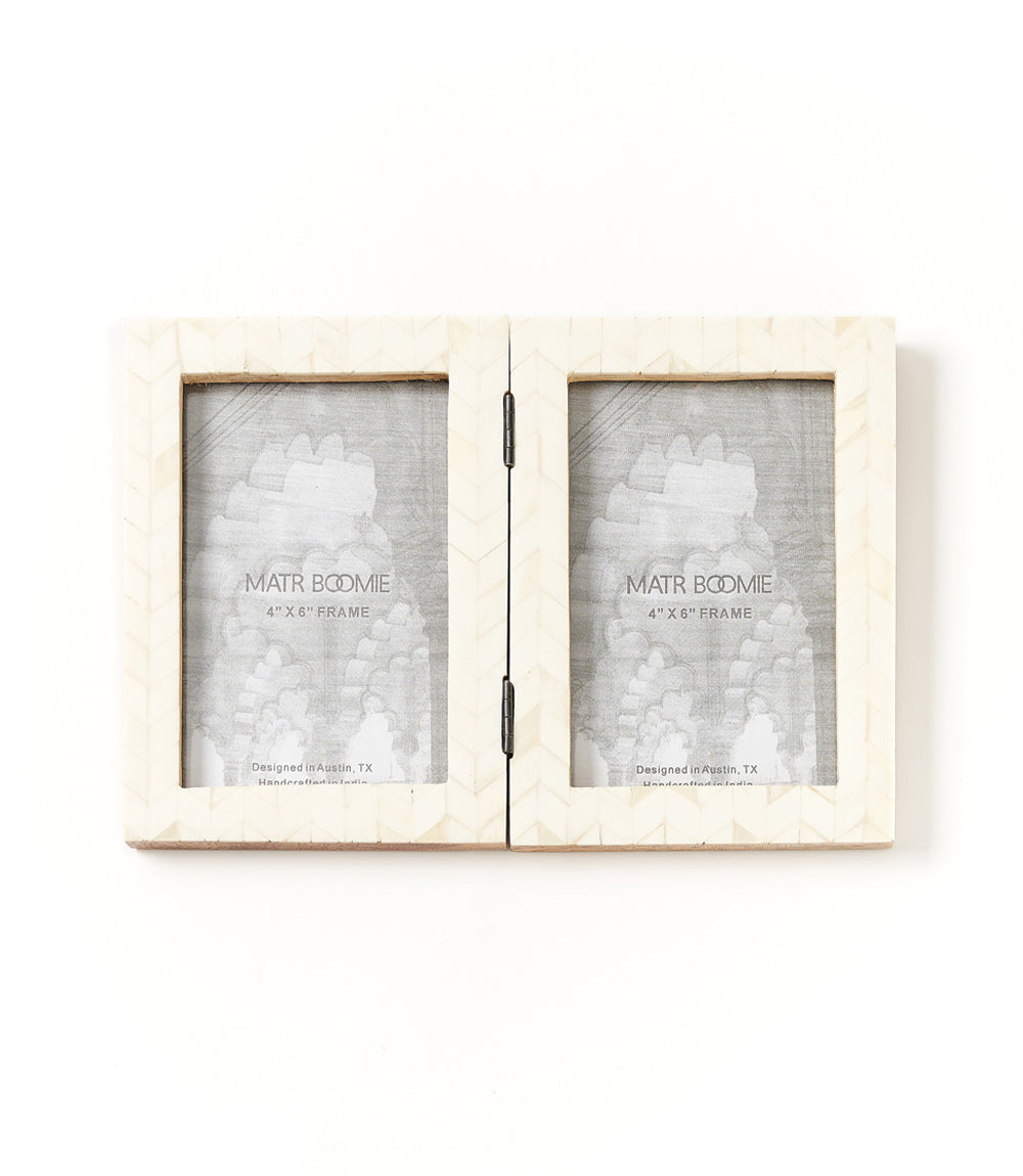 4x6 Double Picture Frame - Handcrafted Bone