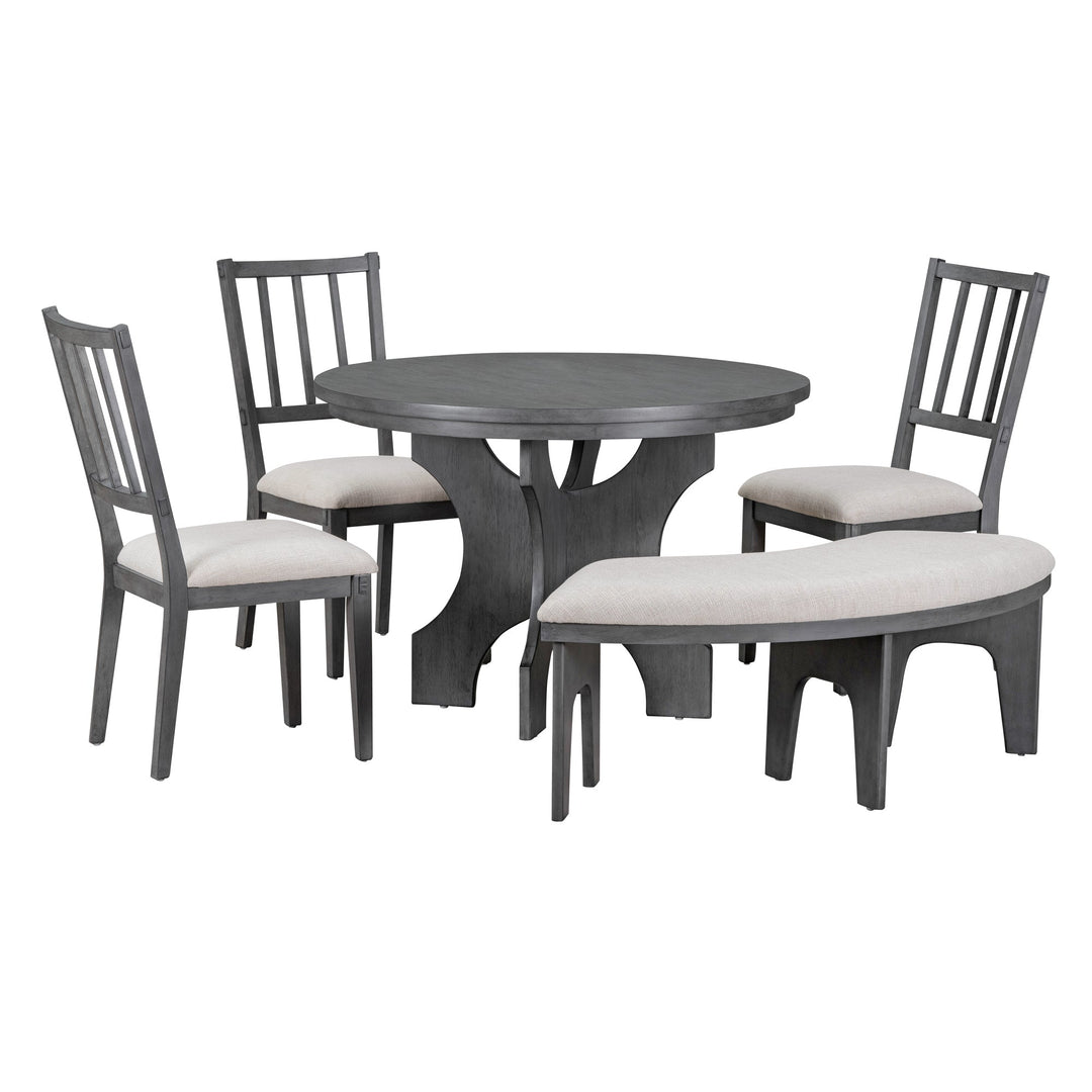 5-Piece Dining Table Set with Curved Bench