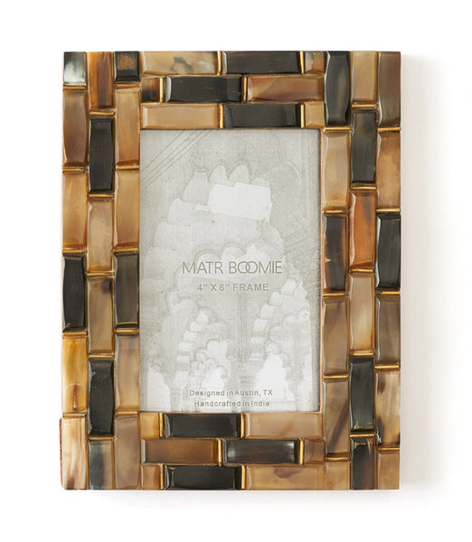 4x6 Beveled Picture Frame - Assorted Carved Horn, Brass Accent