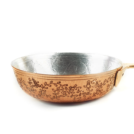 Hand-Engraved Leaves Copper Frying Pan, 9"