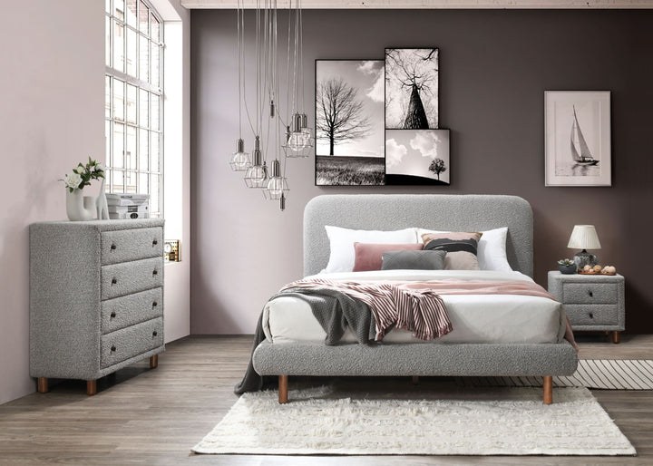 Contemporary Gray Boucle Eastern King Bed