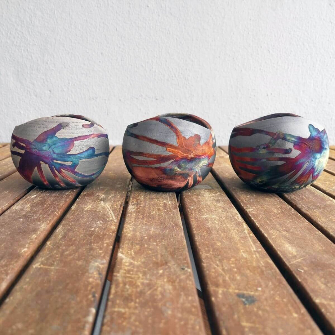 3 Pack Hikari Ceramic Raku Pottery Vases by RAAQUU