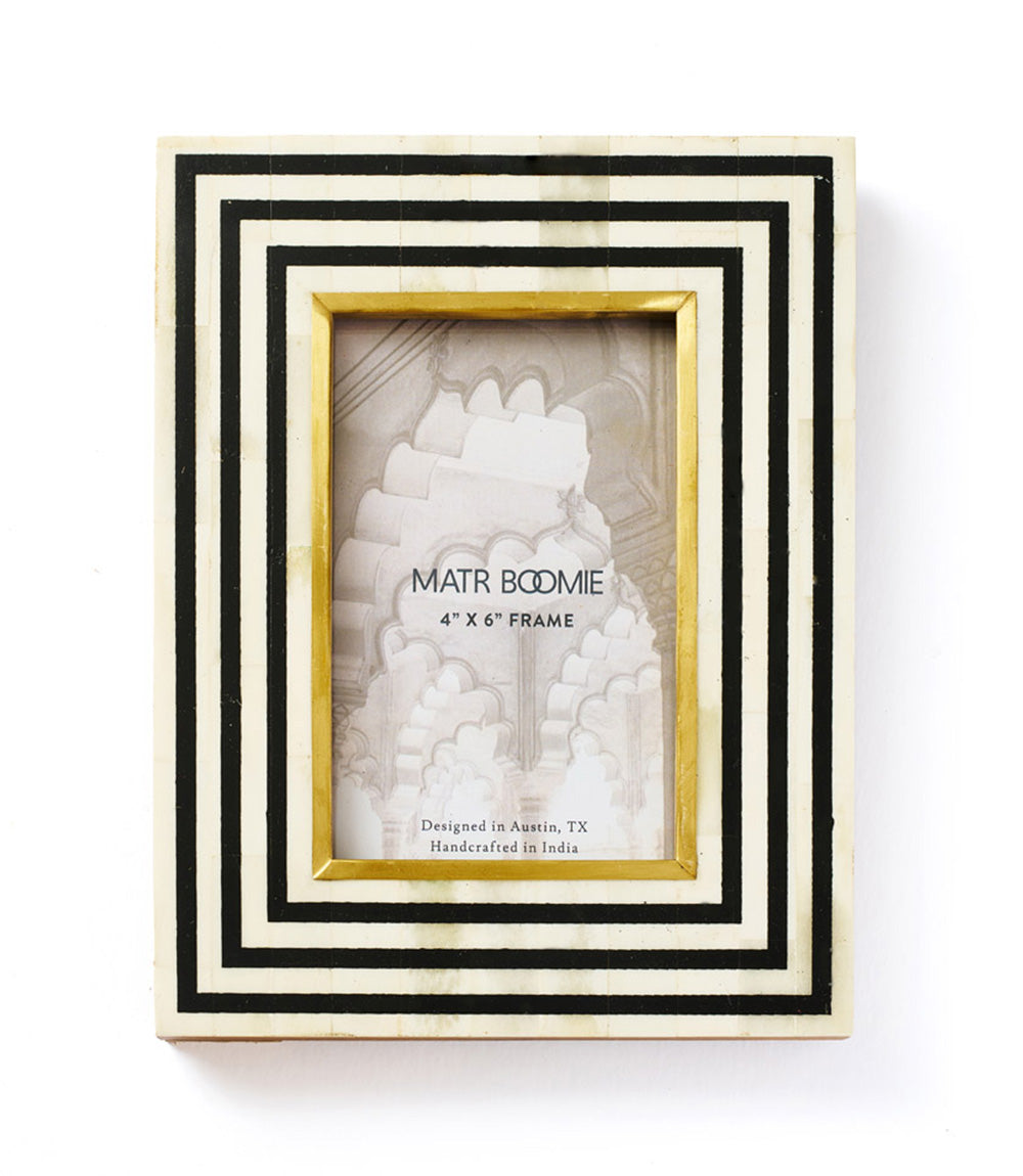 4x6 Black & Cream Picture Frame - Fair Trade Carved Bone