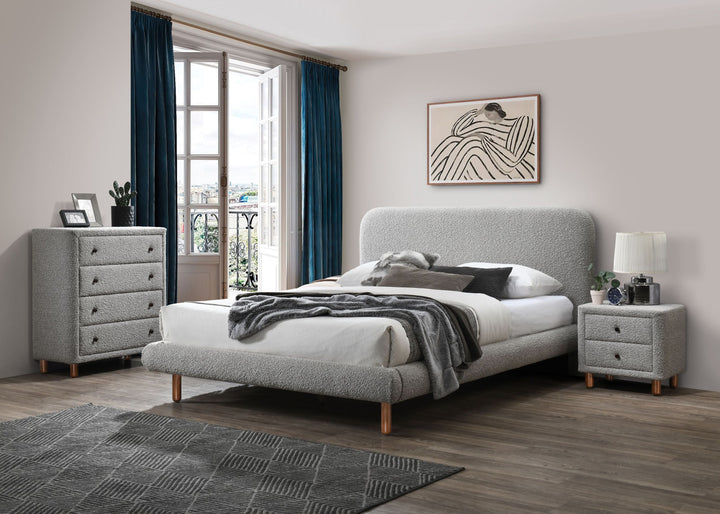 Contemporary Gray Boucle Eastern King Bed