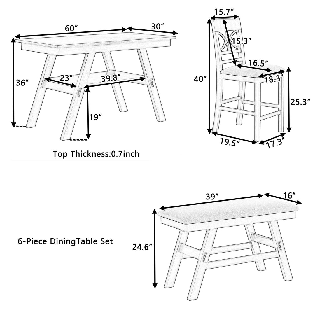 6-Piece Wood Counter Height Dining Table Set