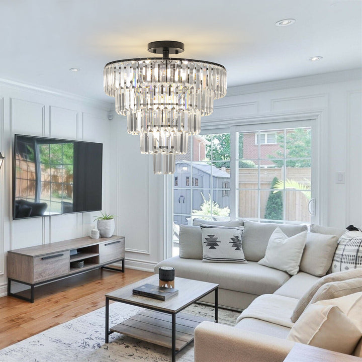 Modern Black Large Crystal Chandelier