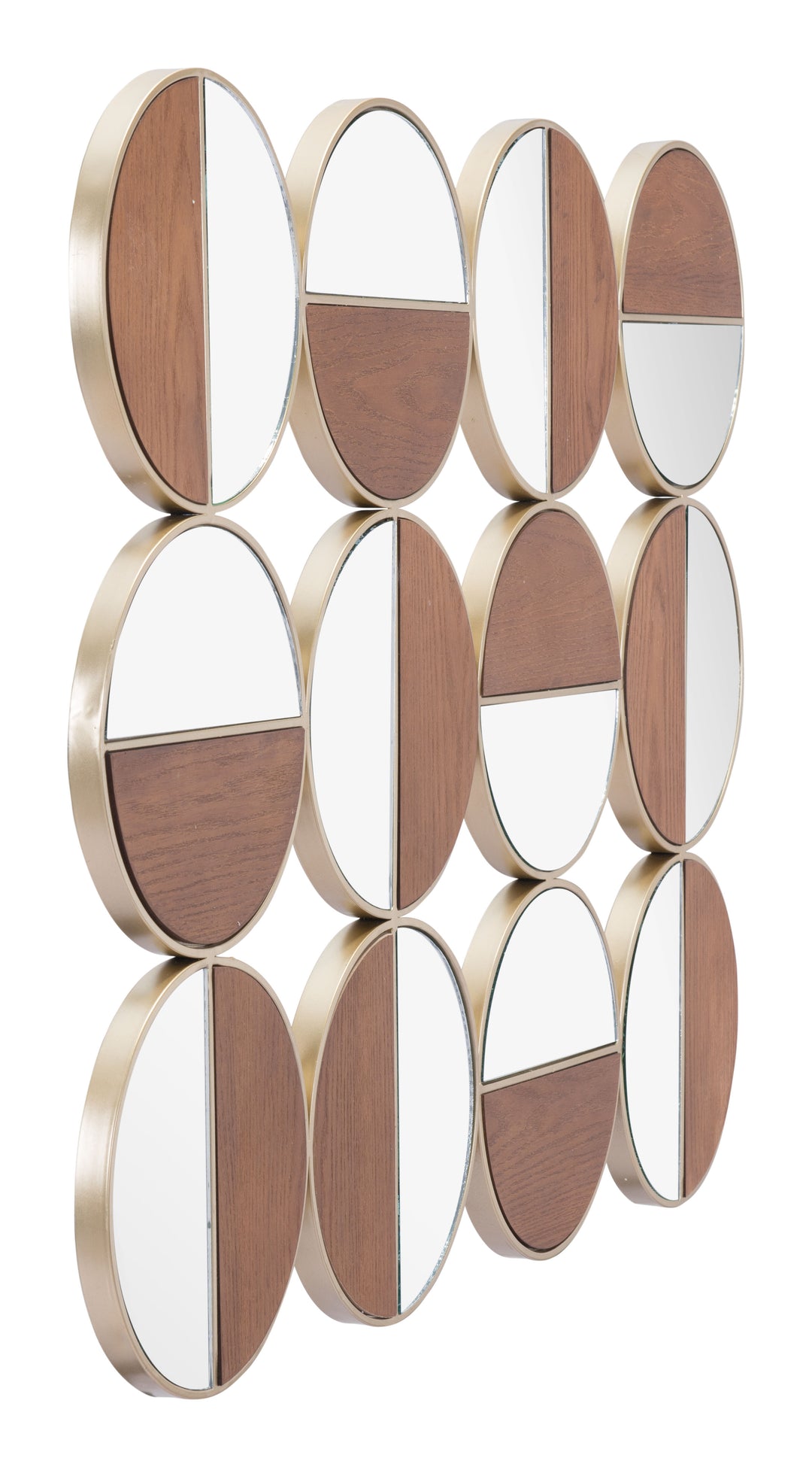 The Cycle Round Mirror Gold & Walnut