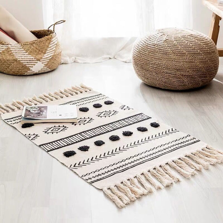 Bohemian Hand-Woven Tassel Carpet Rug - Cotton and Linen Blend