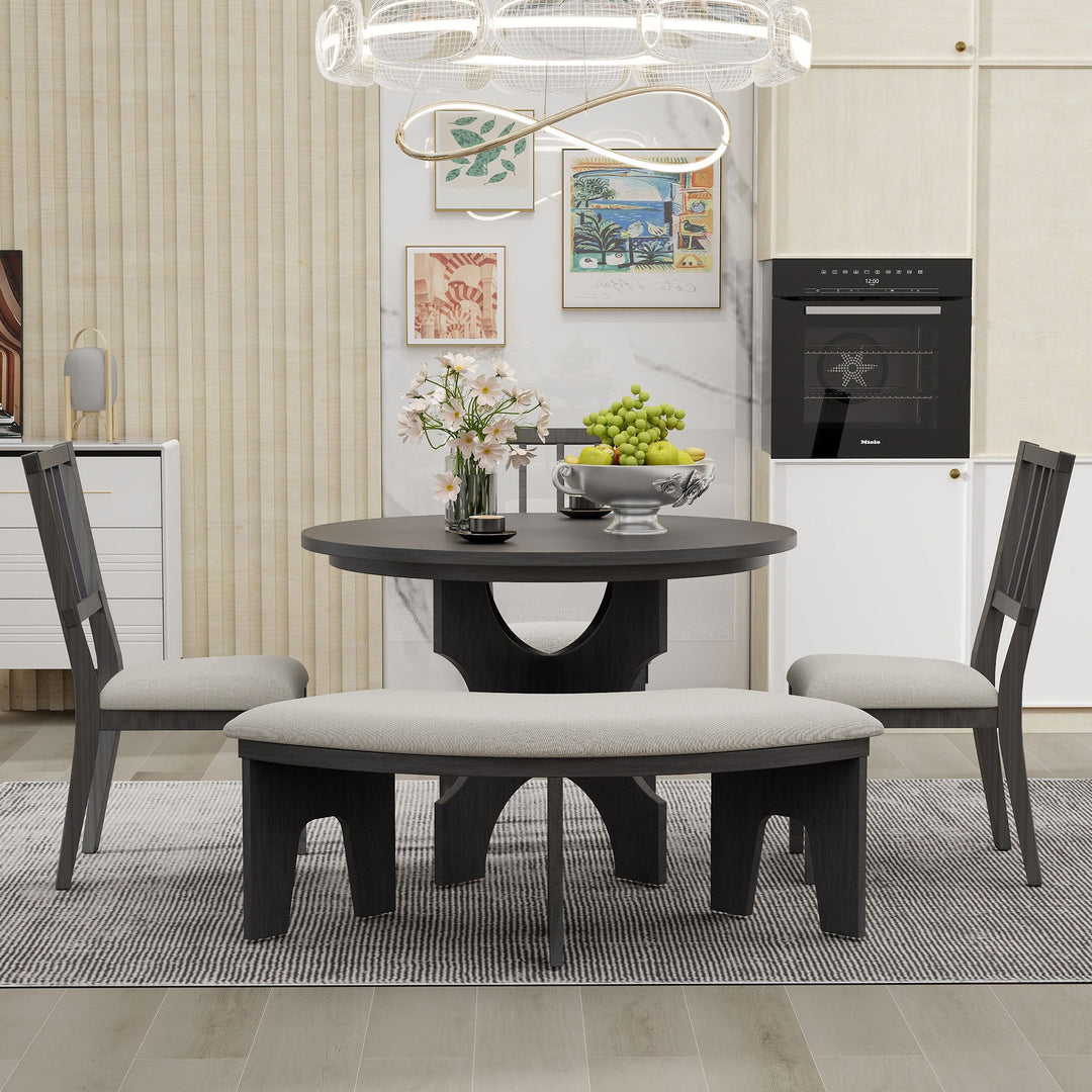 5-Piece Dining Table Set with Curved Bench