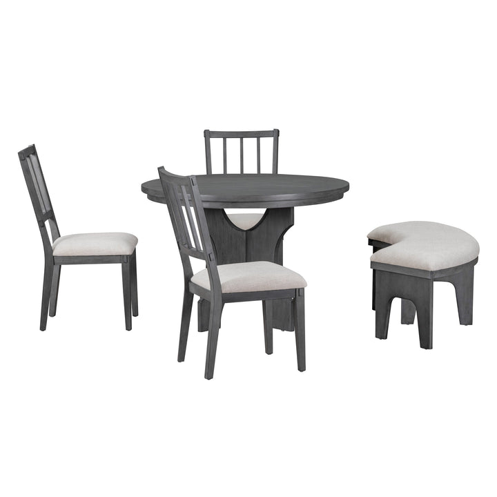 5-Piece Dining Table Set with Curved Bench