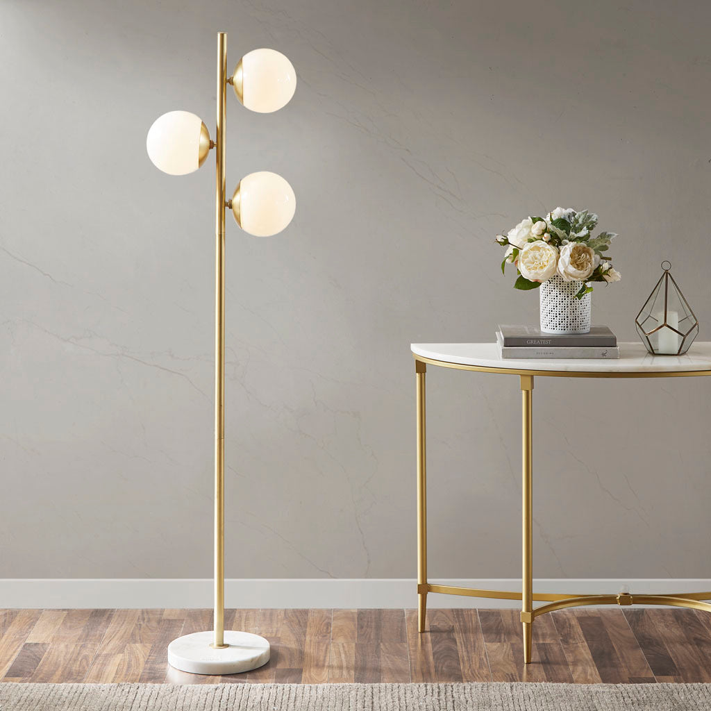 3-Globe Light Floor Lamp with Marble Base