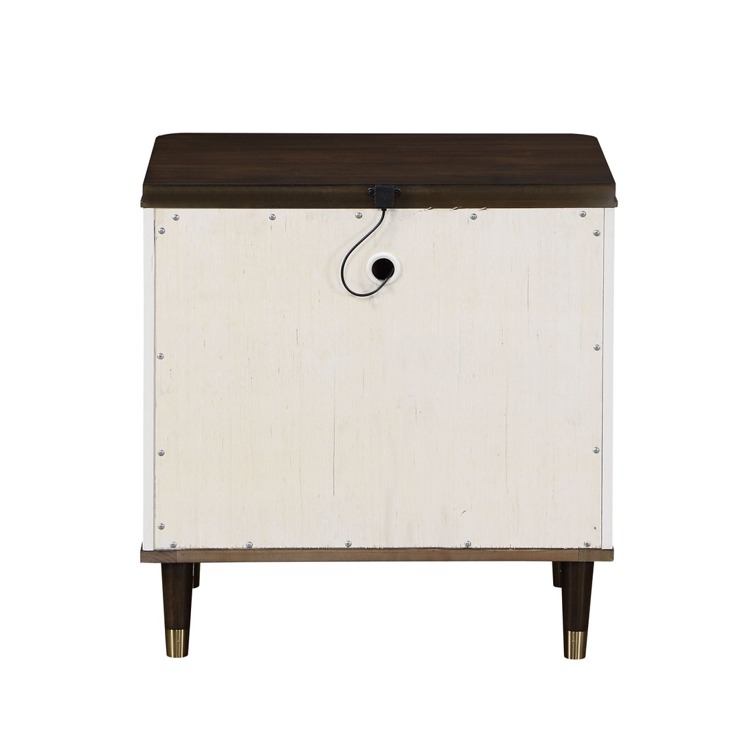 Contemporary White & Brown Nightstand with USB