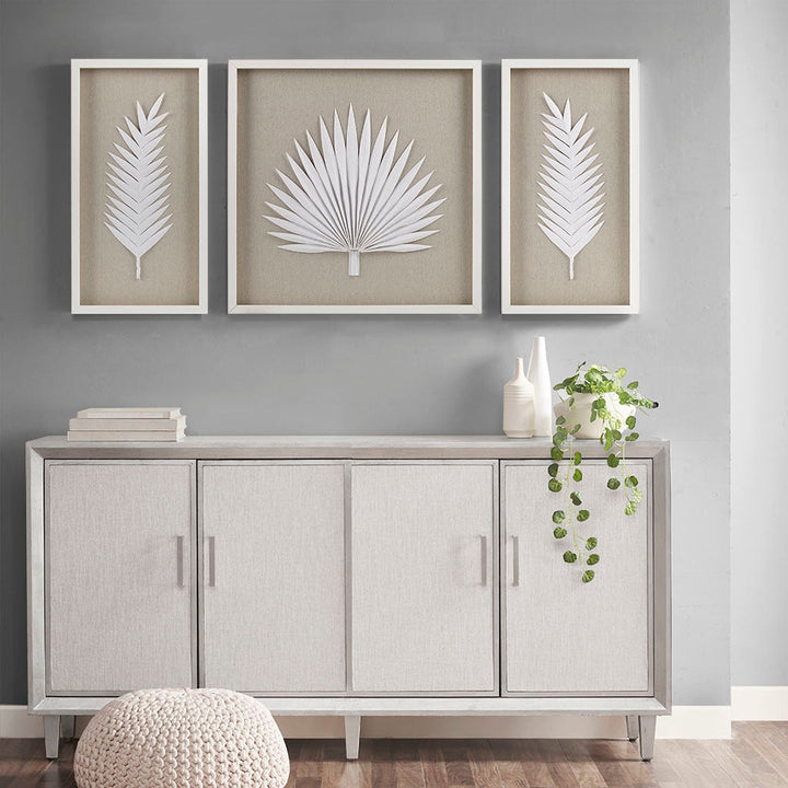 Framed Rice Paper Palm Leaves 3-piece Shadowbox Wall Decor