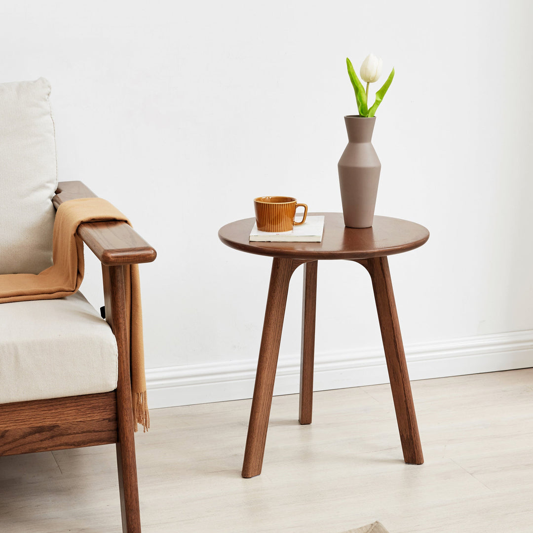 Natural Solid Oak Wood Round End Table