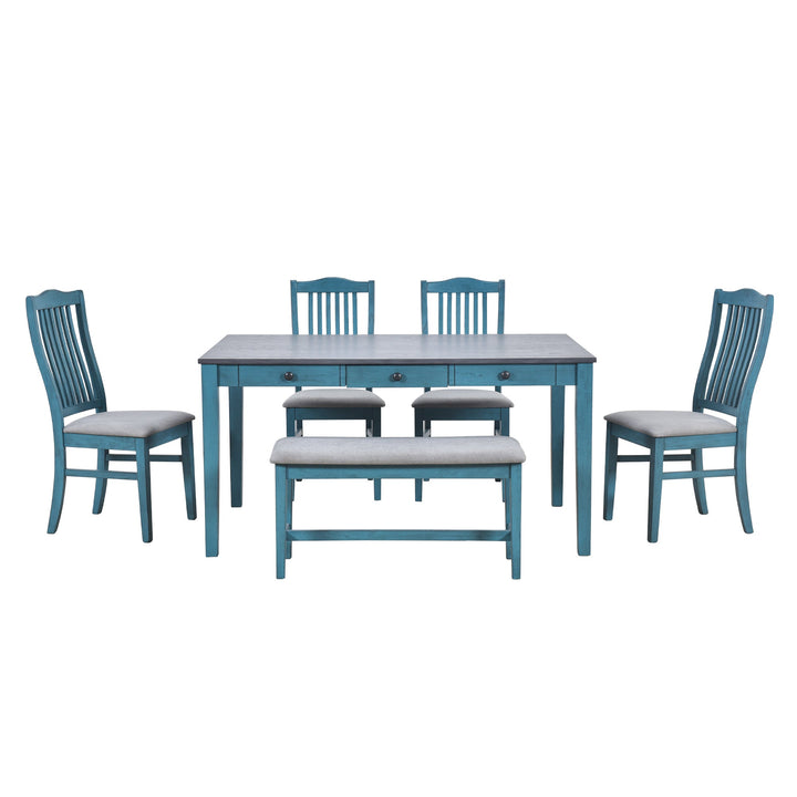 6-Piece Wood Dining Table Set with Vintage Finish