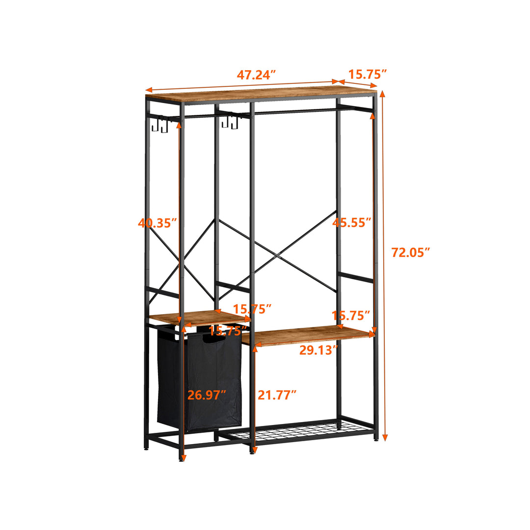 Freestanding Portable Wardrobe Clothes Rack with Shelves and Storage Bag