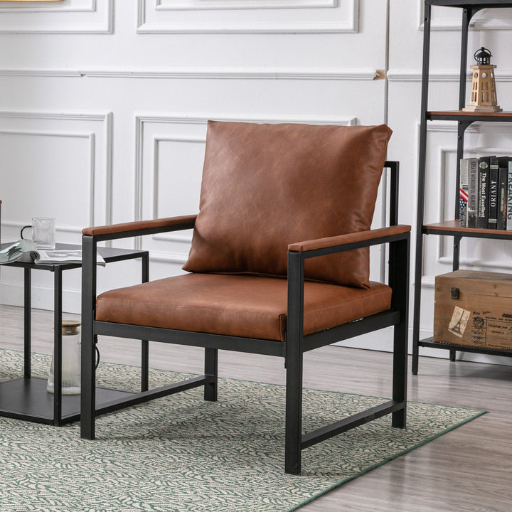 Faux Leather Accent Chair with Metal Frame