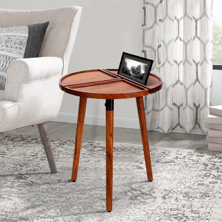 Round Acacia Wood Side Accent Table