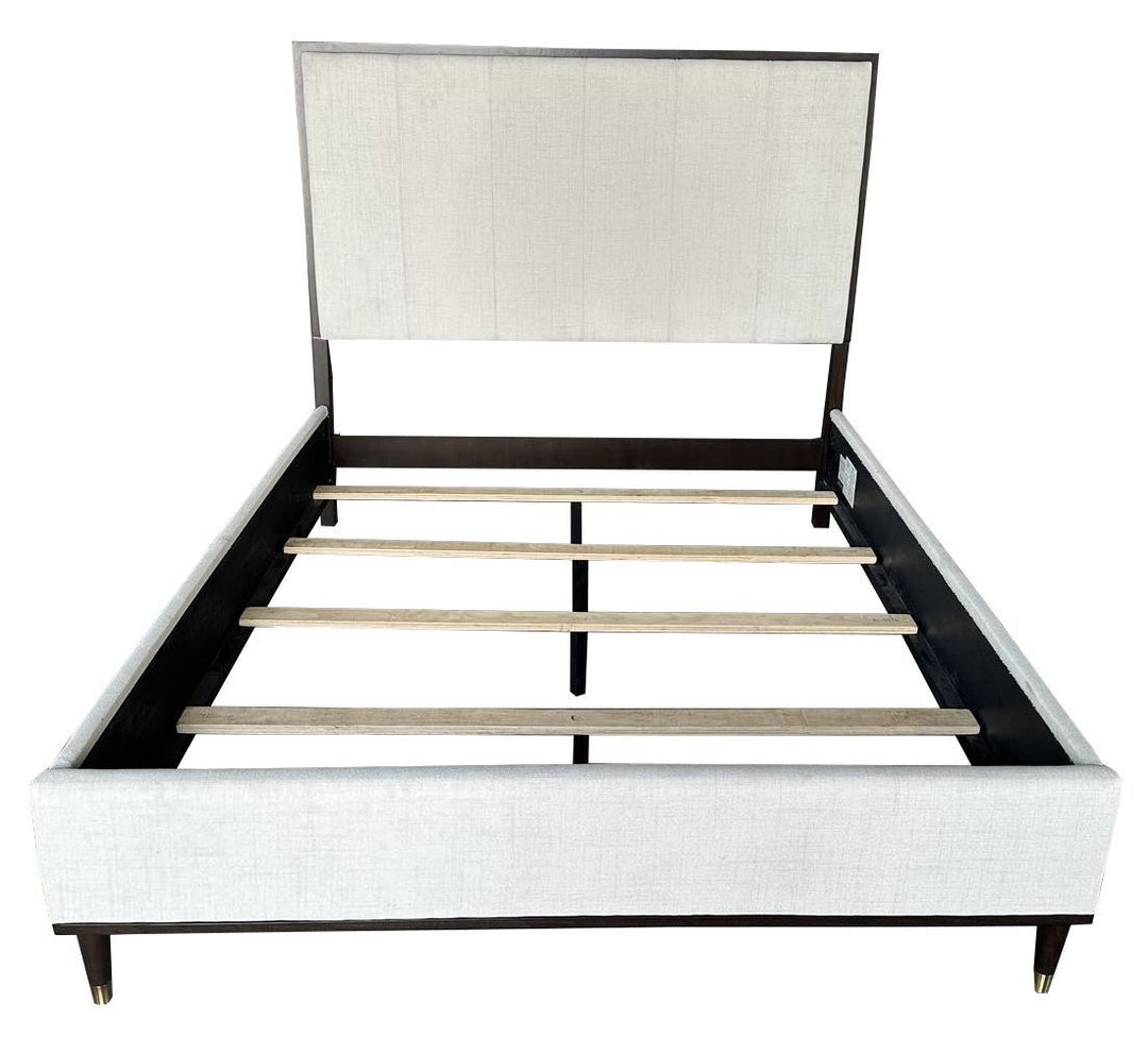 Contemporary Light Gray Fabric Queen Bed with White & Brown Finish