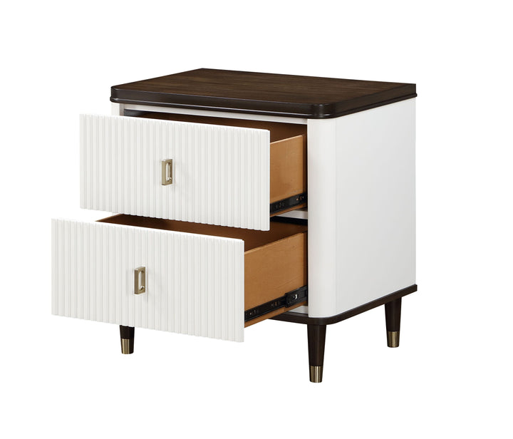 Contemporary White & Brown Nightstand with USB