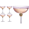 Colored Coupe Art Deco Glasses, Gold | Set of 4 | 8 oz Classic Cocktail Glassware for Champagne, Martini, Manhattan, Sidecar, Crystal Speakeasy Style Goblets Stems (Pink)