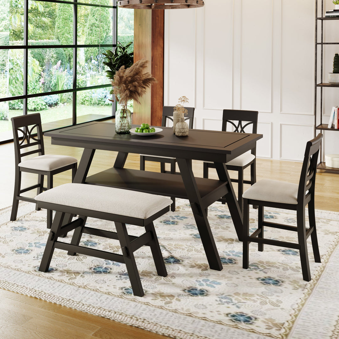 6-Piece Wood Counter Height Dining Table Set