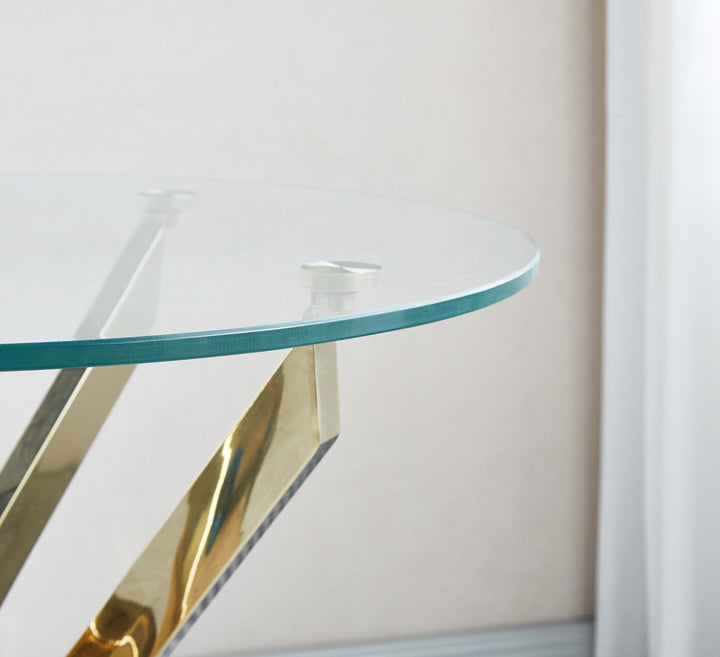 Modern Round Tempered Glass Coffee Table with Stainless Steel Legs