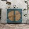 Elegant 2-Door Cabinet with Natural Rattan Weaving