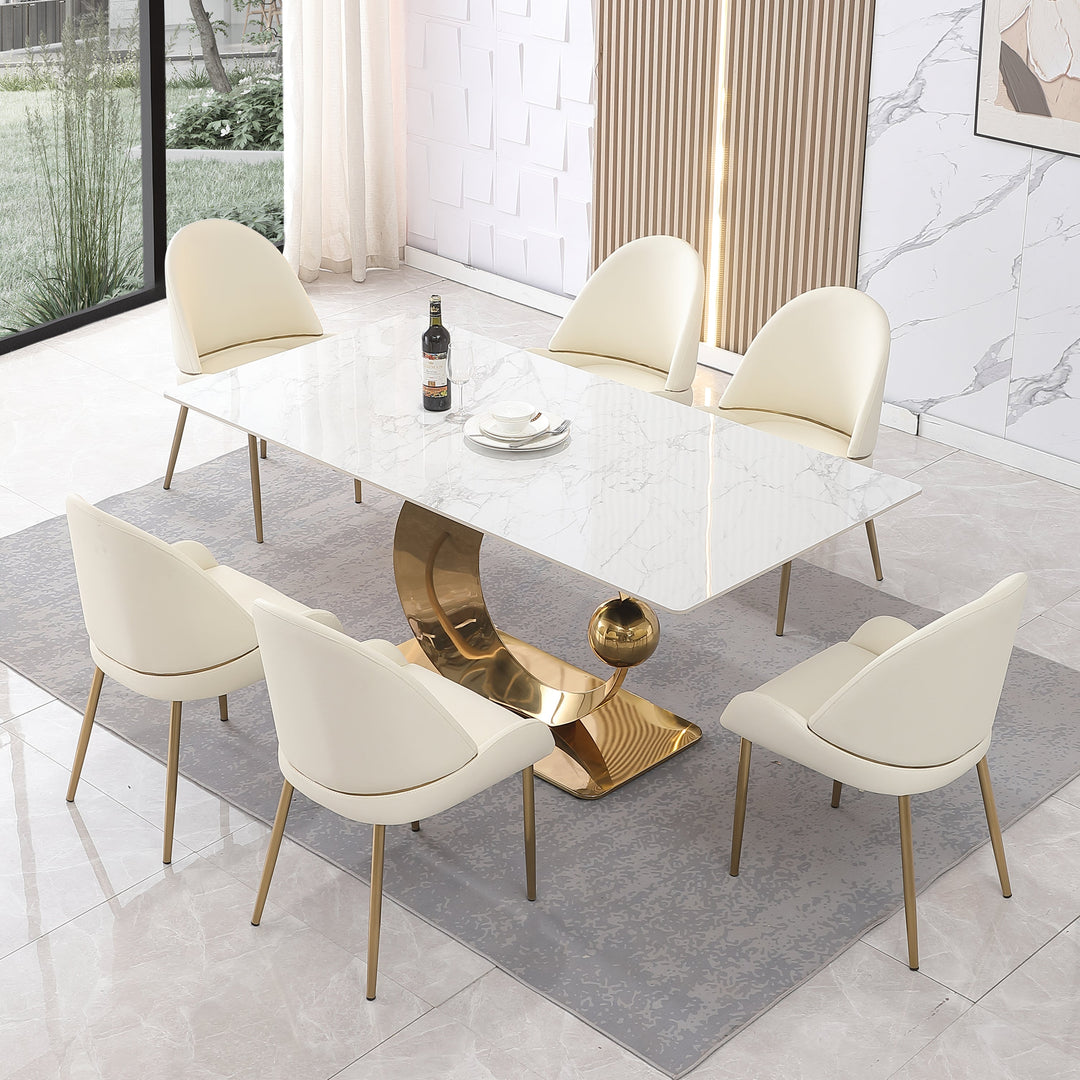 Carrara White Stone Dining Table with 6 Chairs