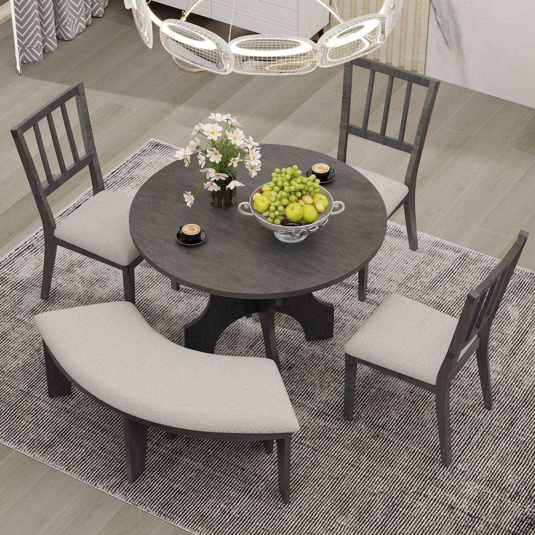 5-Piece Dining Table Set with Curved Bench