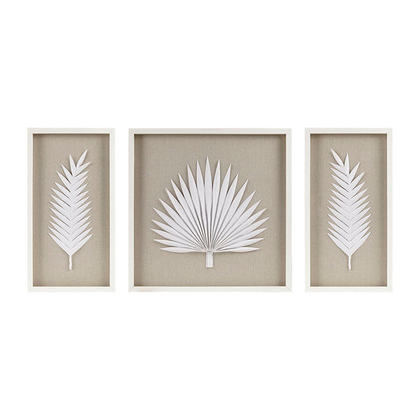 Framed Rice Paper Palm Leaves 3-piece Shadowbox Wall Decor