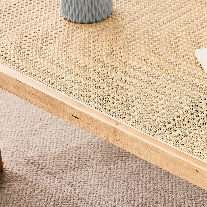 Modern Minimalist Rectangular Rattan Tabletop Coffee Table