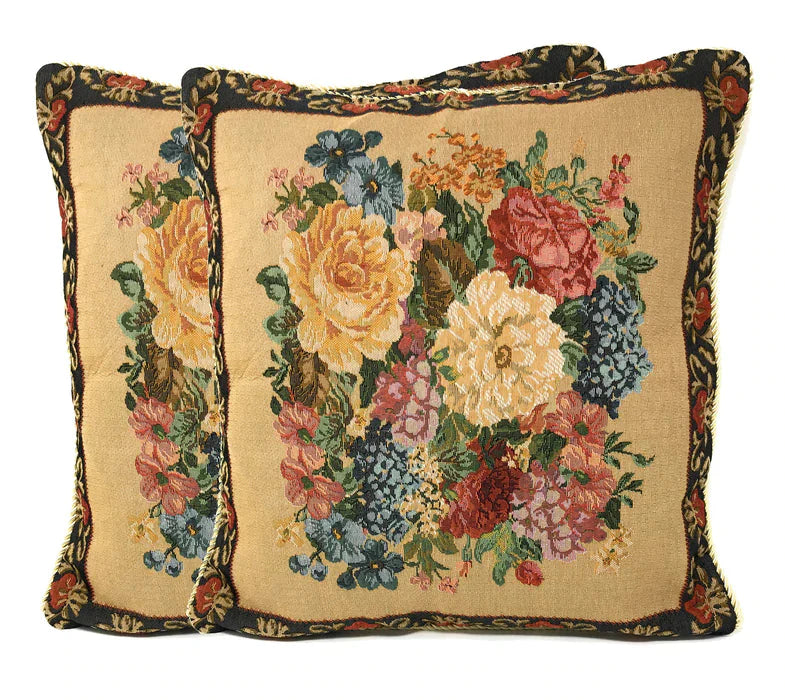 Throw Pillow Cushion Cover with Spring Dark Border Floral